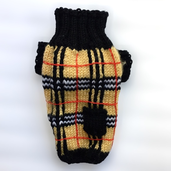 Burberry Style Plaid Pattern Knitted Dog Turtleneck Sweater - Picture 1 of 5
